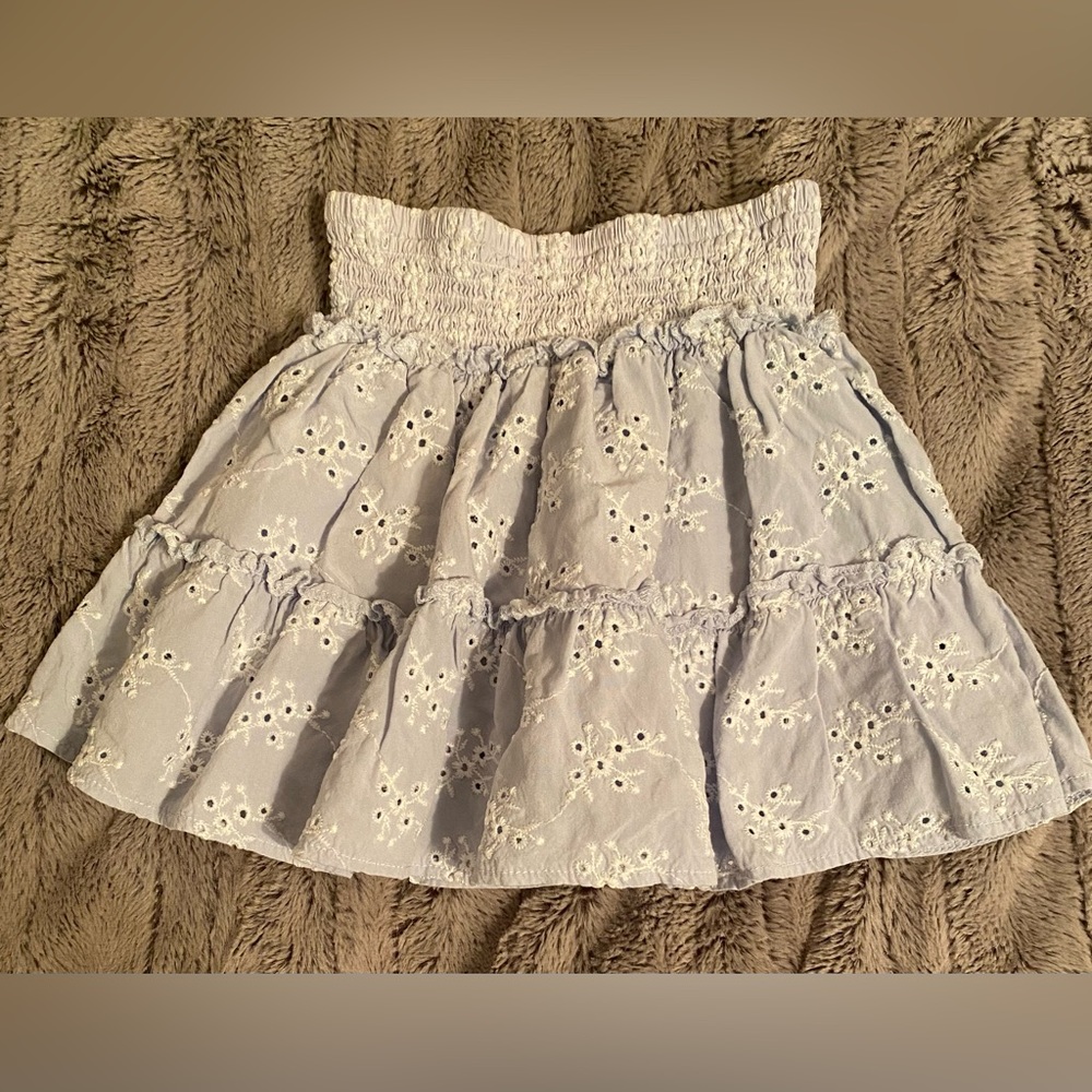 Vintage Havana girls eyelet smocked ruffle skirt. Light blue. Size Medium